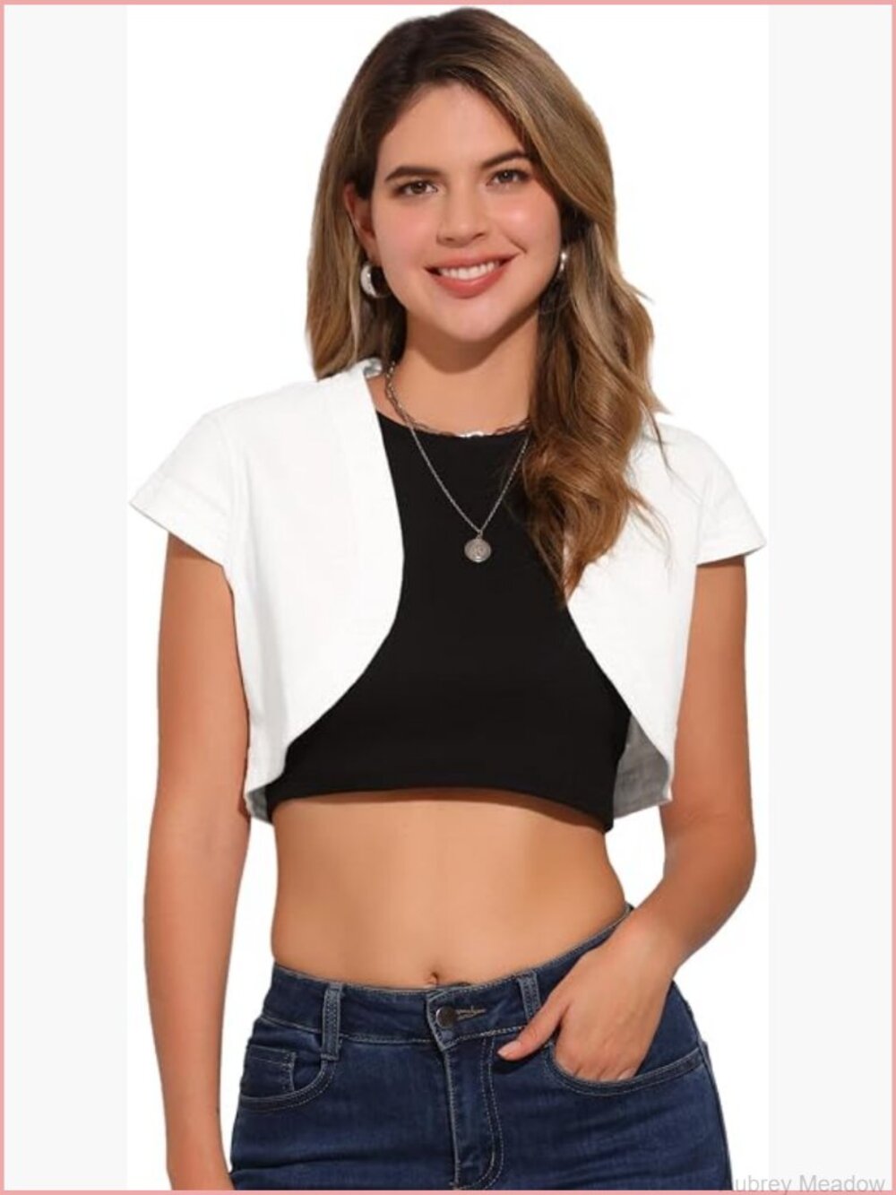 Women's Cropped Denim Jacket Cap Sleeve Open Front Summer Jean Jacket Cardigan
